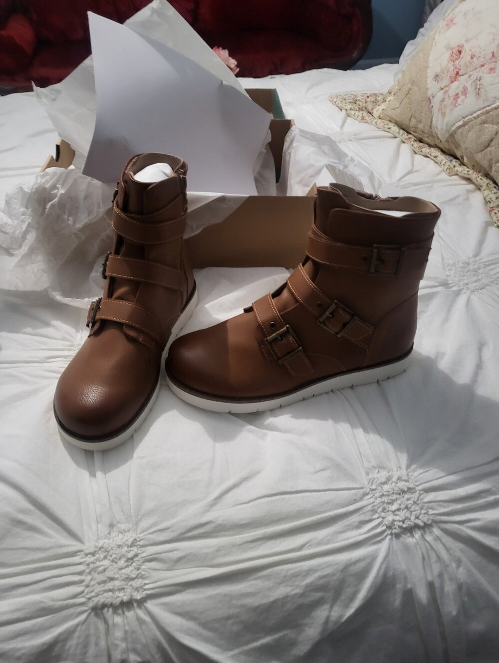 NIB b.o.c. Kiley Buckle Strap Moto Boots Tan Size 7 And Size 6.5